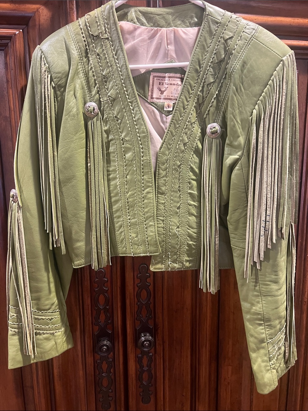 Green Fringe Leather Jacket - Women's